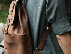 Cool Coffee Mens Leather Backpack Travel Backpacks Laptop Backpacks for men - imessengerbags