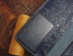 Handmade Leather Floral Mens Cool Travel Long Wallet Card Holder Card Slim Clutch Wallets for Men - imessengerbags