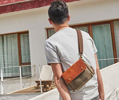 Canvas Leather Mens Belt Pouch Waist Bag Fanny Pack Small Side Bag for Men - imessengerbags
