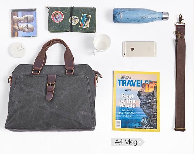 Mens Gray Canvas Briefcase Handbag Work Bag Business Bag for Men - imessengerbags