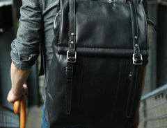 Black Leather Mens Backpack Travel Backpacks Laptop Backpack for men - imessengerbags