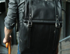 Black Leather Mens Backpack Travel Backpacks Laptop Backpack for men