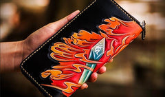 Handmade Leather Men Tooled Acalanatha Cool Leather Wallet Long Phone Clutch Wallets for Men - imessengerbags