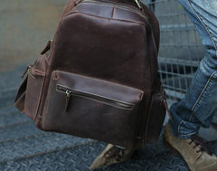 Vintage Coffee Mens Leather Backpack Travel Backpacks Laptop Backpack for men - imessengerbags