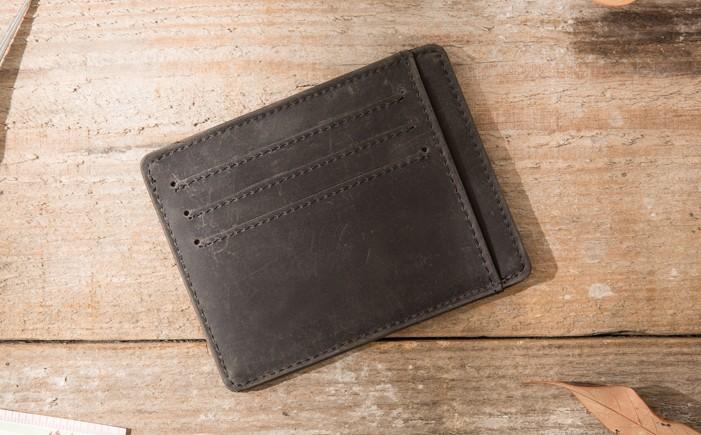 Leather Credit Card Holder Wallet Crazy Horse Leather Bifold with Front Pocket Brown