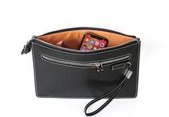 Cool Handmade Leather Mens Wristlet Bag Clutch Zipper Clutch for Men