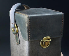 Handmade Gray Leather Mens Small Box Bag Shoulder Bag Messenger Bag for Men - imessengerbags