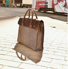 Mens Gray Canvas Leather Briefcase Handbag Work Bag Business Bag for Men