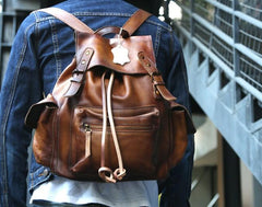 Handmade Cool Leather Mens Backpack Travel Backpacks Laptop Backpack for men