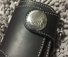 Handmade Leather Biker Wallet Mens Cool Short Chain Wallet Trucker Wallet with Chain