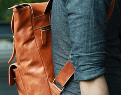 Cool Brown Mens Leather Backpack Travel Backpack School Backpacks for men - imessengerbags
