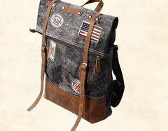 Cool Canvas Leather Gray Travel Bag Mens Backpack Canvas Canvas School Bag for Men - imessengerbags