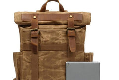 Waxed Canvas Mens Travel Backpack Canvas School Backpack Laptop Backpack for Men