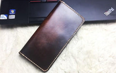 Vintage Leather Bifold Mens Long Wallet Coffee Leather Long Wallets for Men
