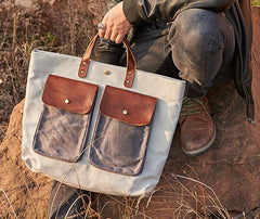 Mens Leather Canvas Large Handbag Canvas Tote Bag Canvas Briefcase for Men - imessengerbags
