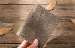 Gray Cool Leather Mens Small Wallet Bifold Vintage Slim billfold Wallet for Men - imessengerbags