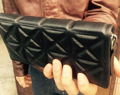 Genuine Leather Mens Cool Long Leather Wallet Zipper Clutch Wristlet Wallet for Men - imessengerbags