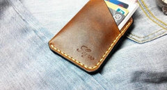 Mens Brown Leather Slim Front Pocket Wallets Leather Cards Wallet for Men - imessengerbags