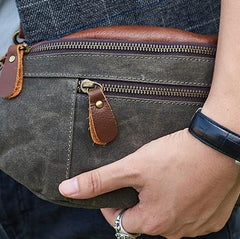 Canvas Leather Mens Fanny Pack Canvas Waist Bag Small Canvas Chest Bag for Men