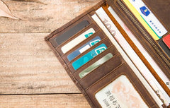 Vintage Slim long Wallets Leather Mens Tan Wallet Long Wallet for Men - imessengerbags