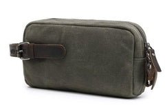 Cool Waxed Canvas Leather Mens Zipper Wristlet Bag Vintage Clutch Zipper Bag for Men - imessengerbags