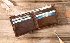 Cool Leather Mens Small Wallets Bifold Vintage billfold Wallets for Men - imessengerbags