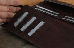 Genuine Leather Mens Cool Long Leather Wallet Zipper Clutch Wristlet Wallet for Men - imessengerbags