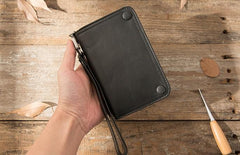 Cool Black Wristlet Wallet Leather Mens Long Wallet Long Wallet for Men - imessengerbags