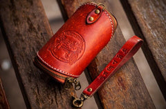 Handmade Leather Tooled Mens Cool Car Key Wallet Coin Wallet Pouch Car KeyChain for Men - imessengerbags