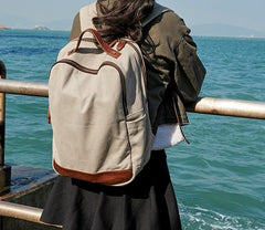 Cool Canvas Leather Mens Backpack Canvas Travel Bag Canvas School Bag for Men