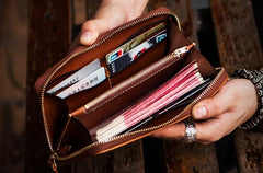 Handmade Leather Men Camouflage Cool Leather Wallet Long Phone Clutch Wallets for Men - imessengerbags