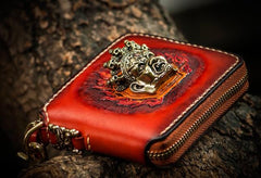 Handmade Mahākāla Leather Brown Biker Wallet Mens Cool Short Chain Wallet Trucker Wallet with Chain - imessengerbags
