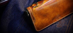 Handmade Leather Mens Chain Biker Wallet Cool Leather Wallet Long Phone Wallets for Men