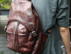 Coffee Leather Mens Backpack Travel Backpack Laptop Backpacks for men