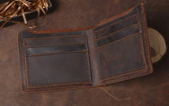 Cool Coffee Leather Mens Small Wallets Bifold Vintage Slim billfold Wallet for Men - imessengerbags