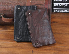 Handmade Leather Mens Cool Long Leather Wallet Bifold Clutch Wallet for Men - imessengerbags