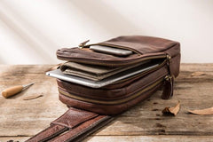 Coffee Leather Mens Sling Bag Sling Shoulder Bag Sling Backpacks for men