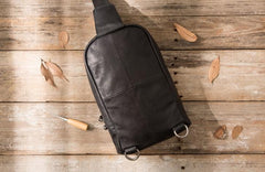 Leather Mens Black Sling Bag Sling Shoulder Bag Sling Backpack for men