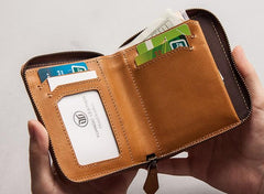 Vintage Leather Mens Small Wallet Zipper Small Wallet for Men - imessengerbags