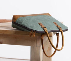 Mens Canvas Leather Briefcase Handbag Work Bag Business Bag for Men