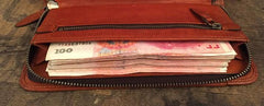 Genuine Leather Mens Cool Long Leather Phone Wallet Zipper Clutch Wristlet Wallet for Men - imessengerbags