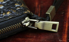 Handmade Leather Mens Tooled Skull Death Cool Zipper Phone Travel Long Wallet Card Holder Card Slim Clutch Wallets for Men - imessengerbags