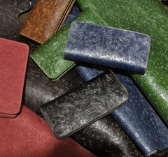 Handmade Leather Floral Mens Cool Travel Long Wallet Card Holder Card Slim Clutch Wallets for Men - imessengerbags