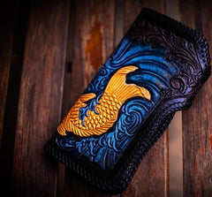 Handmade Leather Carp Mens Chain Biker Wallet Cool Leather Wallet With Chain Wallets for Men - imessengerbags