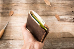Cool Leather Mens Coffee Slim Small Wallet Bifold Vintage billfold Wallet for Men - imessengerbags