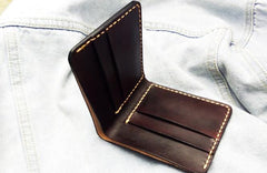 Leather Mens Slim Coffee Front Pocket Bifold Small Wallets Card Wallet for Men - imessengerbags