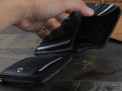 Genuine Leather Mens Cool billfold Punk Rock Leather Wallet Men Small Wallets Trifold for Men - imessengerbags