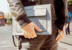 Cool Leather Large Mens Wristlet Bag Vintage Clutch Zipper Bag for Men