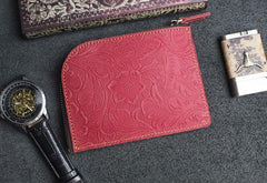 Handmade Leather Floral Mens Front Pocket Wallet Cool Slim Leather Wallet Men billfold Wallets Bifold for Men - imessengerbags