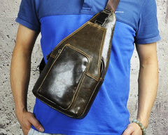 Cool Leather Mens Sling Bag Chest Bag Sling Shoulder Bag Sling Backpacks for men